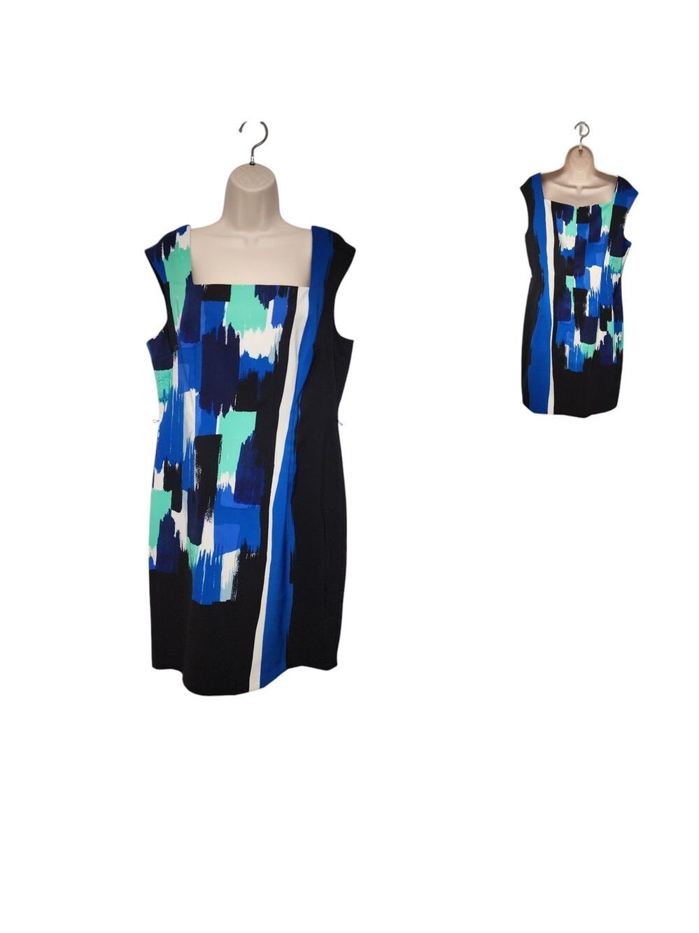 London Style Collection Square Neck Multicolor Black  Sheath Dress Size 14